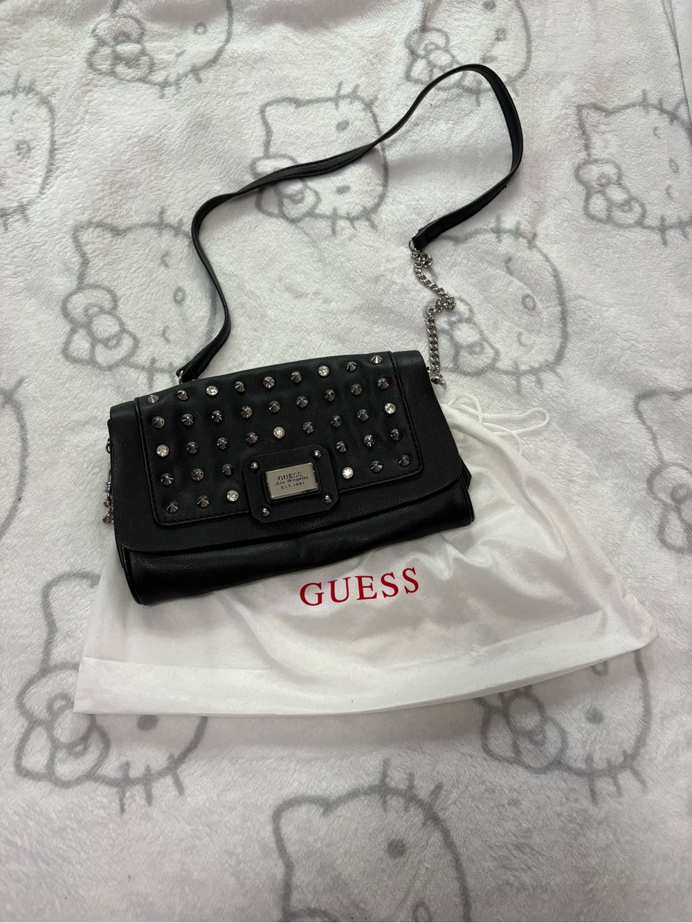 GUESS Black Studded Flap Crossbody Bag